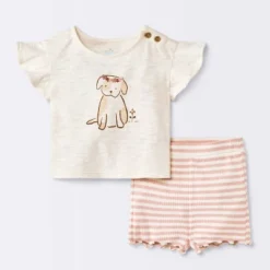 Baby Girls' 2pc Dog Floral T-Shirt Shirt & Bike Shorts Set - Cloud Island™ Cream -Cloud Island Shop GUEST 081f2d01 d6fb 40cd 8283 10e5f9d637df