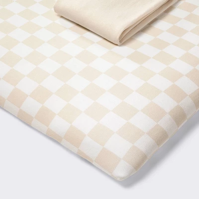 Fitted Play Yard Jersey Sheet - Cream Checks - 2pk - Cloud Island™ 4 Fitted Play Yard Jersey Sheet - Cream Checks - 2pk - Cloud Island™ - Image 4