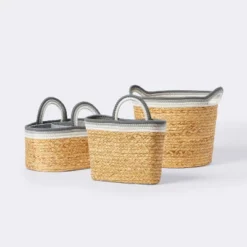 Braided Water Hyacinth Tapered Floor Basket With Coiled Rope Handles - Gray - Cloud Island™ -Cloud Island Shop GUEST 19429f9d 4e11 486f b40a f3f1fb17c34c