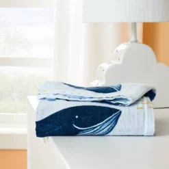 Muslin Swaddle Blanket Whales - White/Blue - Cloud Island™