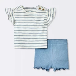 Baby Girls' 2pc Striped Pocket T-Shirt & Bike Shorts Set - Cloud Island™ Blue -Cloud Island Shop GUEST 25d839b8 9c77 492e 932a a0f5cbad0036