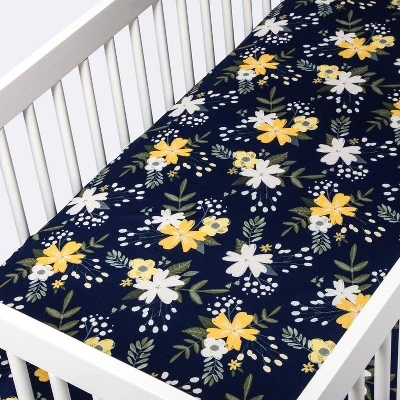 Fitted Crib Sheet Meadow - Cloud Island™ - Navy Floral 2 Fitted Crib Sheet Meadow - Cloud Island™ - Navy Floral - Image 2