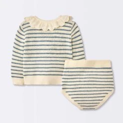 Baby Girls' 2pc Striped Peter Pan Collared Sweater Set - Cloud Island™ Blue