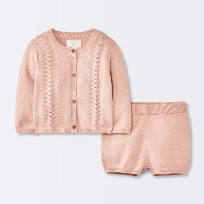 Baby Girls' 2pc Pointelle Sweater Set - Cloud Island™ Pink 4 Baby Girls' 2pc Pointelle Sweater Set - Cloud Island™ Pink - Image 4
