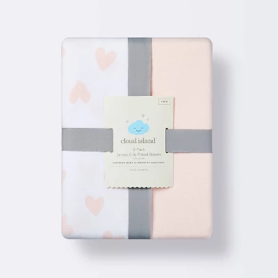 Jersey Fitted Crib Sheet - Pink Hearts And Solid Pink - 2pk - Cloud Island™ 3 Jersey Fitted Crib Sheet - Pink Hearts And Solid Pink - 2pk - Cloud Island™ - Image 3