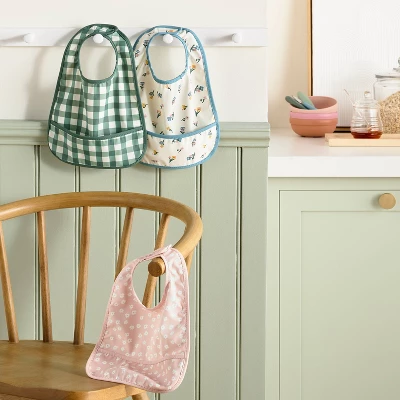 Water Resistant Bibs - 3pk - Floral/Checkerboard - Cloud Island™ 1 Water Resistant Bibs - 3pk - Floral/Checkerboard - Cloud Island™