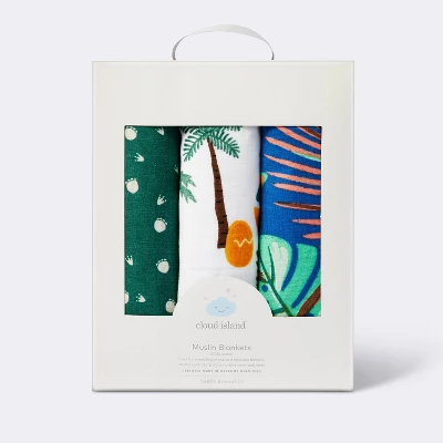 Muslin Swaddle Blanket Dino-snore - Cream/Blue/Green - 3pk - Cloud Island™ 2 Muslin Swaddle Blanket Dino-snore - Cream/Blue/Green - 3pk - Cloud Island™ - Image 2