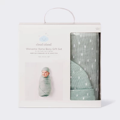 Hospital Muslin Swaddle And Hat Gift Set - 2ct - Green - Cloud Island™ 3 Hospital Muslin Swaddle And Hat Gift Set - 2ct - Green - Cloud Island™ - Image 3