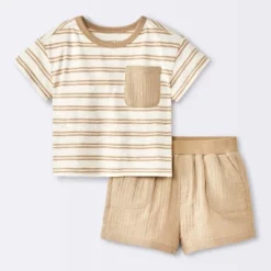 Baby Boys' 2pc Striped Pocket T-Shirt And Shorts Set - Cloud Island™ Tan -Cloud Island Shop GUEST 5594286d f54e 47ec a780 727c718dacbc