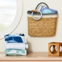 Wall Hanging Natural Woven Basket With Coiled Rope Handle - Cloud Island™