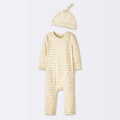 Baby Jacquard Checkered Romper & Hat - Cloud Island™ Tan 4 Baby Jacquard Checkered Romper & Hat - Cloud Island™ Tan - Image 4