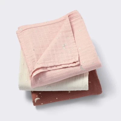 Muslin Swaddle Baby Blanket - Warm Metallic - 3pk - Cloud Island™ 4 Muslin Swaddle Baby Blanket - Warm Metallic - 3pk - Cloud Island™ - Image 4