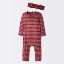 Baby Girls' Jacquard Checkered Romper & Headband - Cloud Island™ Burgundy -Cloud Island Shop GUEST a0dd66a9 c466 4e17 a8bb cb8facc9e539