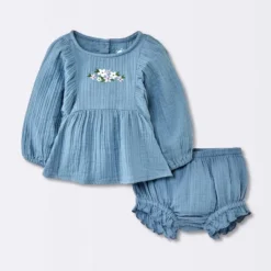 Baby Girls' 2pc Embroidered Floral Gauze Top & Bottom Set - Cloud Island™ Blue -Cloud Island Shop GUEST a19cd717 246f 4f5b 93ad c40a91923bbb