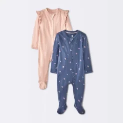 Baby Girls' 2pk Cozy Wide Ribbed Floral Sleep N' Play - Cloud Island™ Pink/Blue -Cloud Island Shop GUEST b8b6cf8f 3882 4edb 912f a69077b659d9