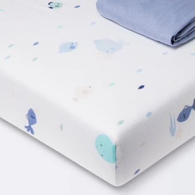 Fitted Jersey Crib Sheet 2pk - Cloud Island™ Fish Friends And Solid Blue 5 Fitted Jersey Crib Sheet 2pk - Cloud Island™ Fish Friends And Solid Blue - Image 5
