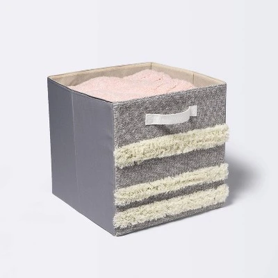 Tufted Canvas 13"x13" Storage Cube - Cloud Island™ Gray/Cream 2 Tufted Canvas 13"x13" Storage Cube - Cloud Island™ Gray/Cream - Image 2