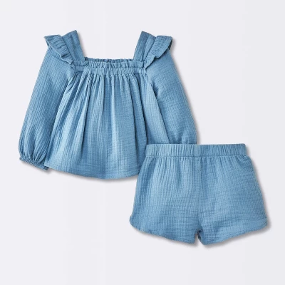 Baby Girls' 2pc Gauze Long Sleeve Top And Bloomer Set - Cloud Island™ Blue -Cloud Island Shop GUEST d3483a0c 7ff7 491f 8160 b31dcaa15c8b