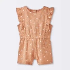 Baby Girls' Sun Stamps Printed Ruffle Romper - Cloud Island™ Tan -Cloud Island Shop GUEST d352768e 43f2 4e55 850a ec4cb21e5f91