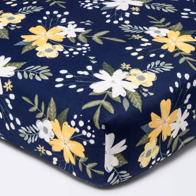 Fitted Crib Sheet Meadow - Cloud Island™ - Navy Floral 5 Fitted Crib Sheet Meadow - Cloud Island™ - Navy Floral - Image 5