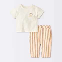 Baby Boys' 2pc Cuddle Bear T-Shirt And Striped Gauze Pant Set - Cloud Island™ Cream -Cloud Island Shop GUEST d721bf35 f272 403f 9861 6874d1adc3e0