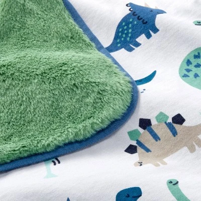 Jersey Knit Reversible Faux Fur Blanket Dinos - Cloud Island™ Blue/Green 2 Jersey Knit Reversible Faux Fur Blanket Dinos - Cloud Island™ Blue/Green - Image 2