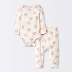 Baby 2pc Floral Wide Ribbed Top & Bottom Set - Cloud Island™ Cream -Cloud Island Shop GUEST ec0de7be 7c6a 488d 9e19 38aedabc4464